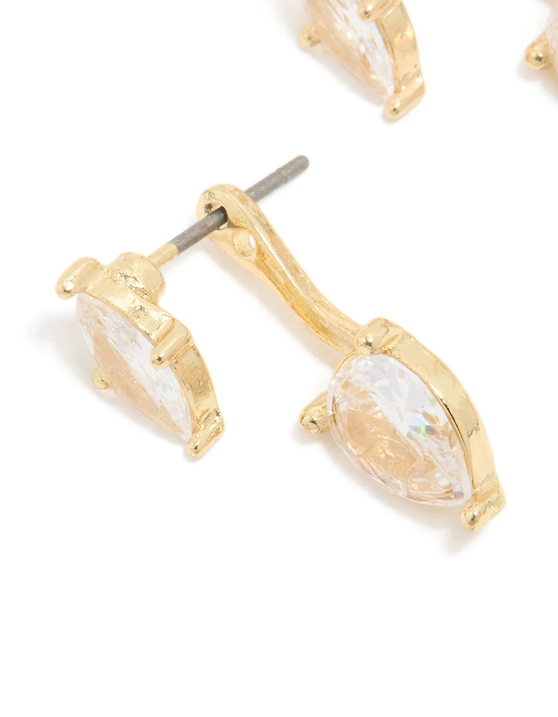 Gold Plated Cubic Zirconia Pear Ear Jacket Earrings