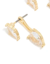 Gold Plated Cubic Zirconia Pear Ear Jacket Earrings