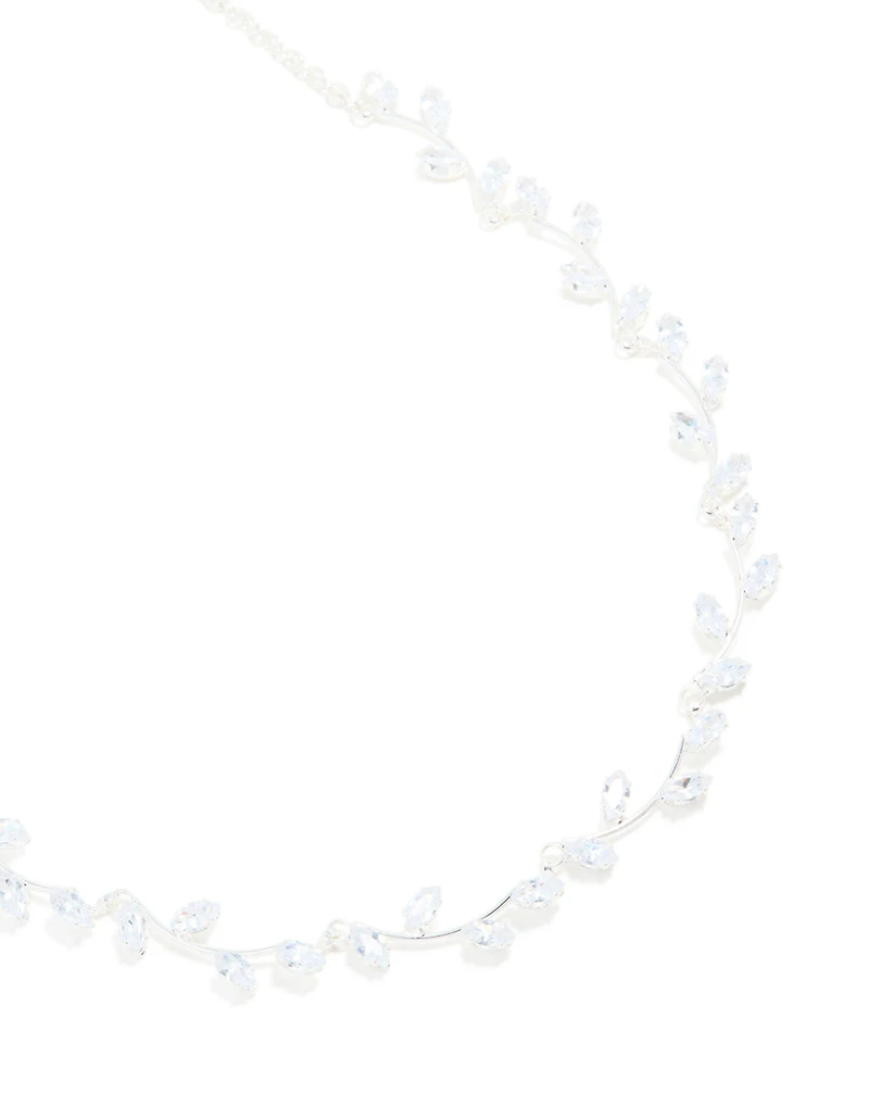 Silver Plated Cubic Zirconia Floral Vine Necklace