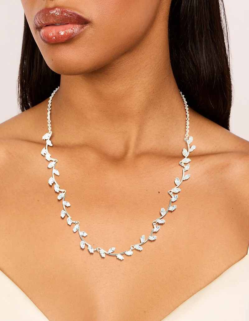 Silver Plated Cubic Zirconia Floral Vine Necklace