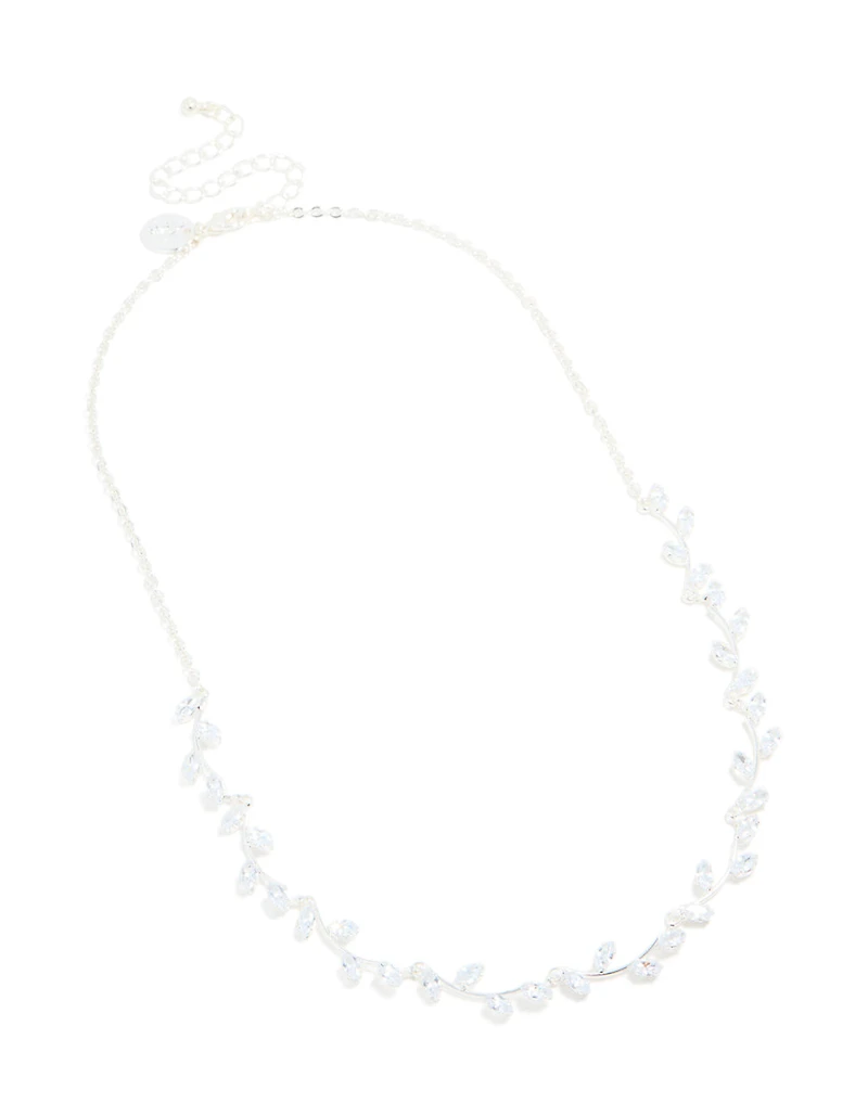 Silver Plated Cubic Zirconia Floral Vine Necklace