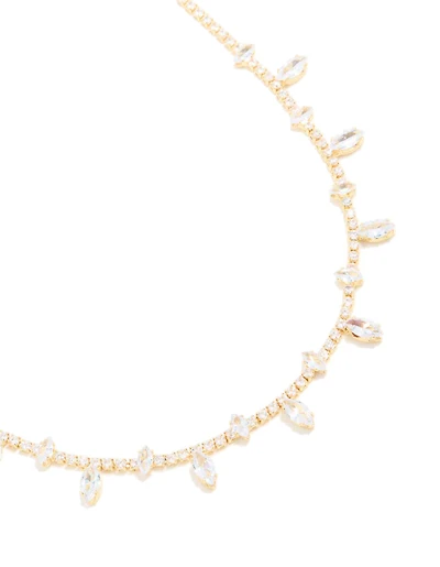 Gold Plated Cubic Zirconia Large Marquise Droplets Necklace