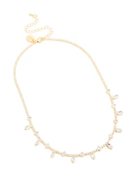 Gold Plated Cubic Zirconia Large Marquise Droplets Necklace