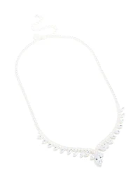 Silver Plated Cubic Zirconia Dazzling Pear Statement Necklace