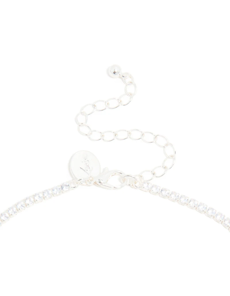 Silver Plated Cubic Zirconia Dazzling Pear Statement Necklace