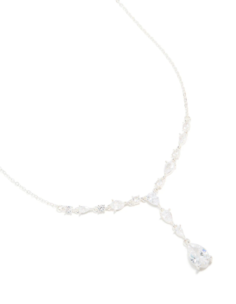 Silver Plated Cubic Zirconia Lovely Pear Drop Necklace