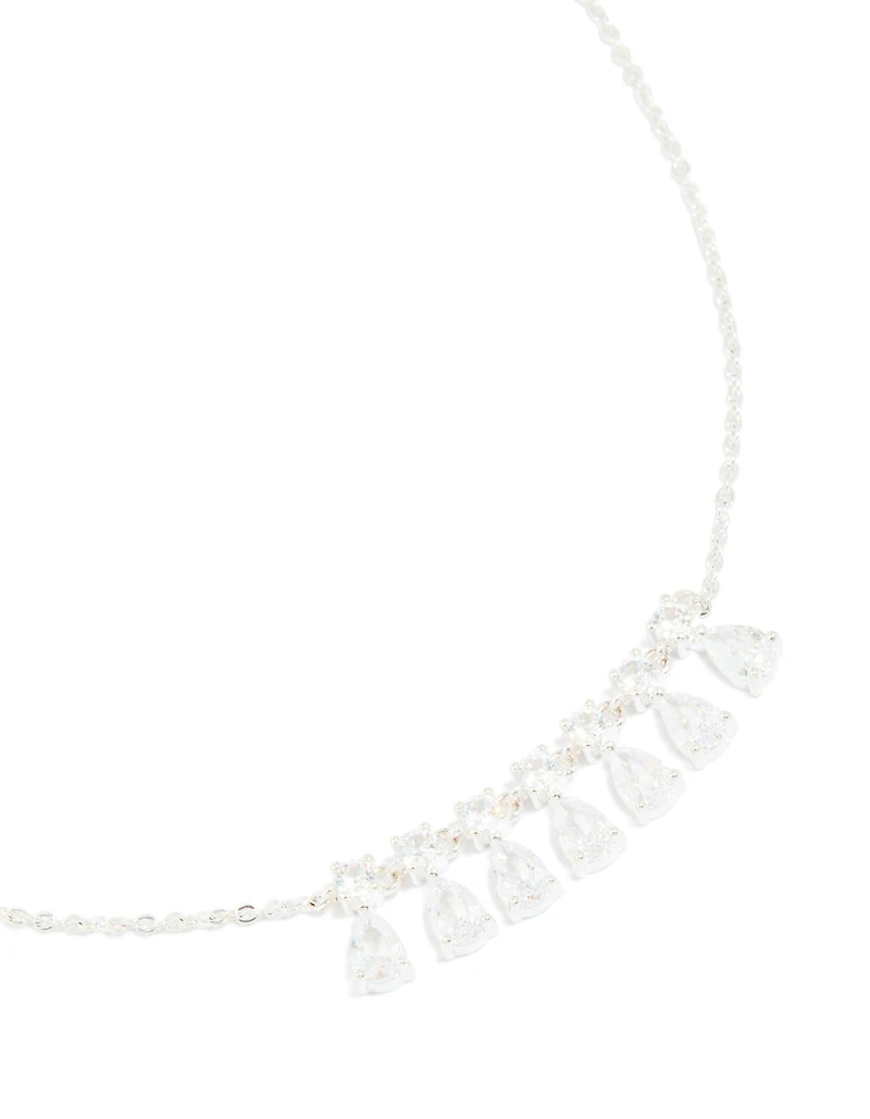 Silver Plated Cubic Zirconia 7-Pear Pendants Necklace