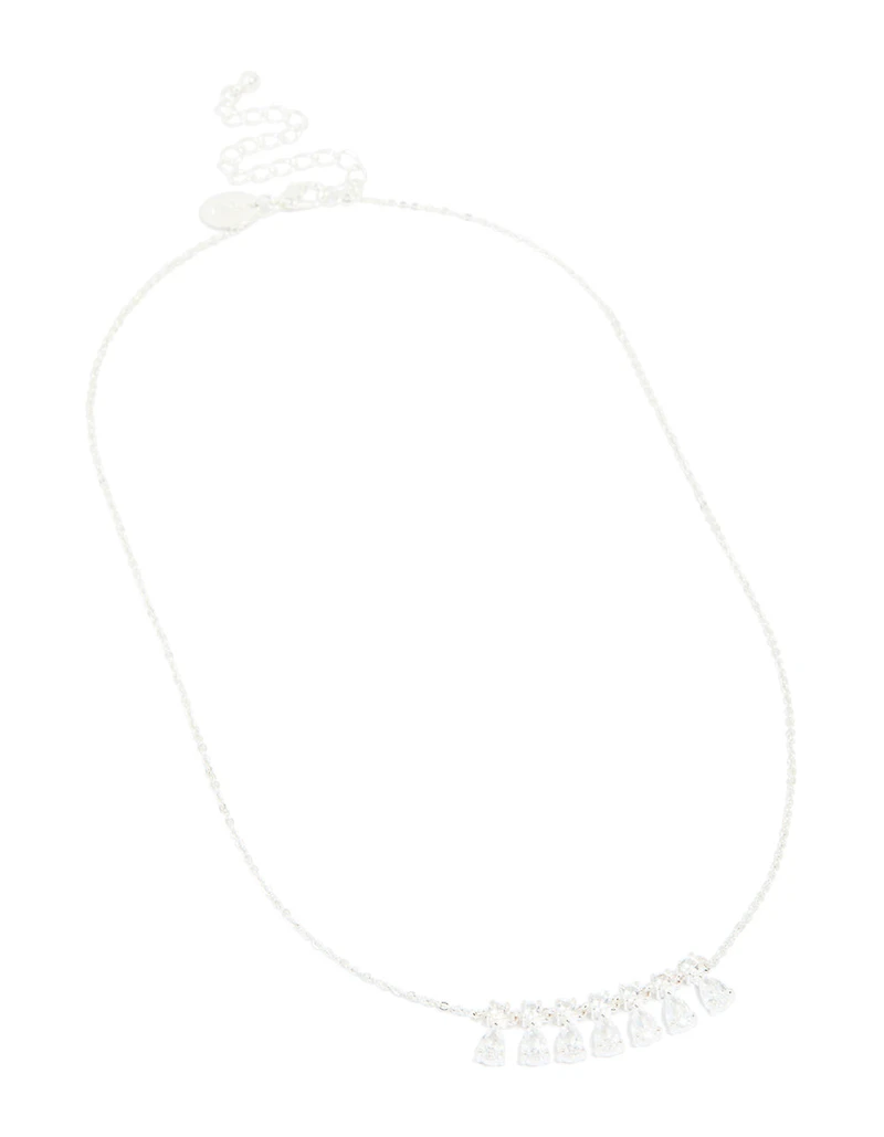 Silver Plated Cubic Zirconia 7-Pear Pendants Necklace