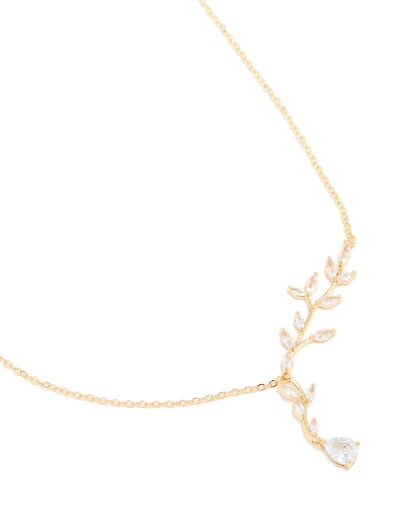 Gold Plated Cubic Zirconia Vine Pear Necklace