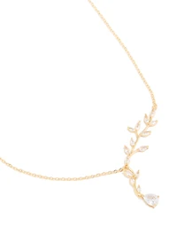 Gold Plated Cubic Zirconia Vine Pear Necklace