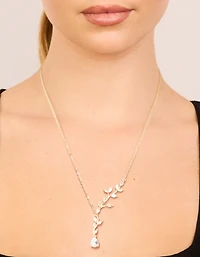 Gold Plated Cubic Zirconia Vine Pear Necklace
