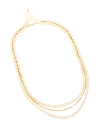 Gold Plated Cubic Zirconia Tennis Layered Necklace