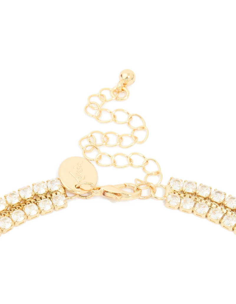 Gold Plated Cubic Zirconia Tennis Layered Necklace