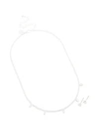 Silver Plated Cubic Zirconia Mini Marquise Drops Necklace & Earrings Set