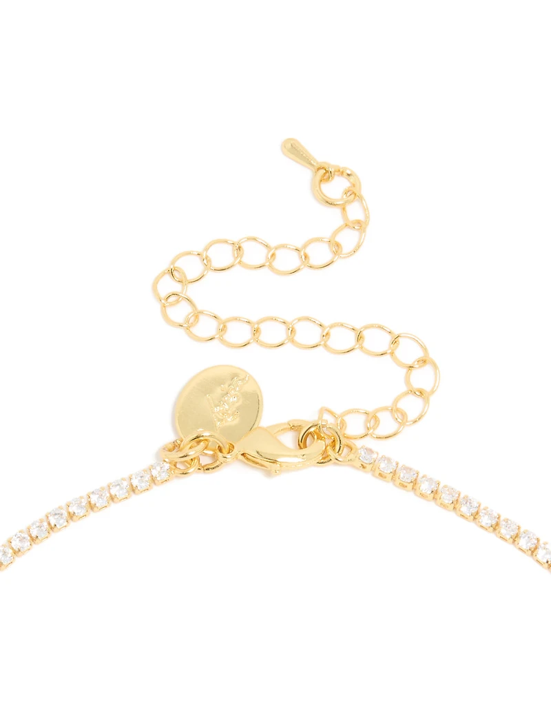 Gold Plated Cubic Zirconia Cluster Necklace & Earrings Set