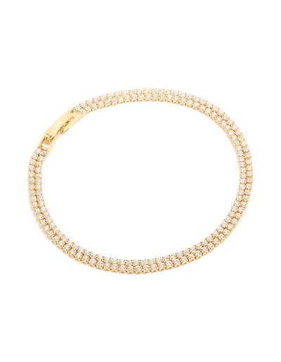 Gold Plated Cubic Zirconia Double Layered Tennis Bracelet