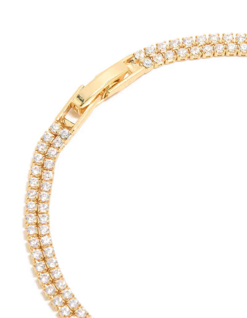 Gold Plated Cubic Zirconia Double Layered Tennis Bracelet