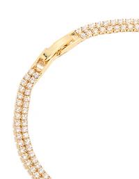 Gold Plated Cubic Zirconia Double Layered Tennis Bracelet