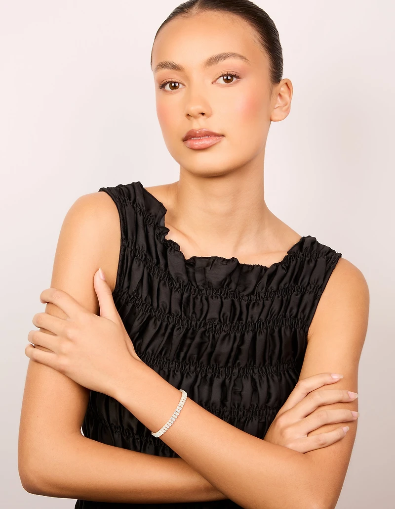 Silver Plated Cubic Zirconia Mini Toggle Bracelet