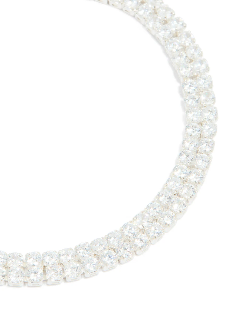 Silver Plated Cubic Zirconia Mini Toggle Bracelet