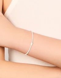 Silver Plated Cubic Zirconia Rectangular Tennis Bracelet