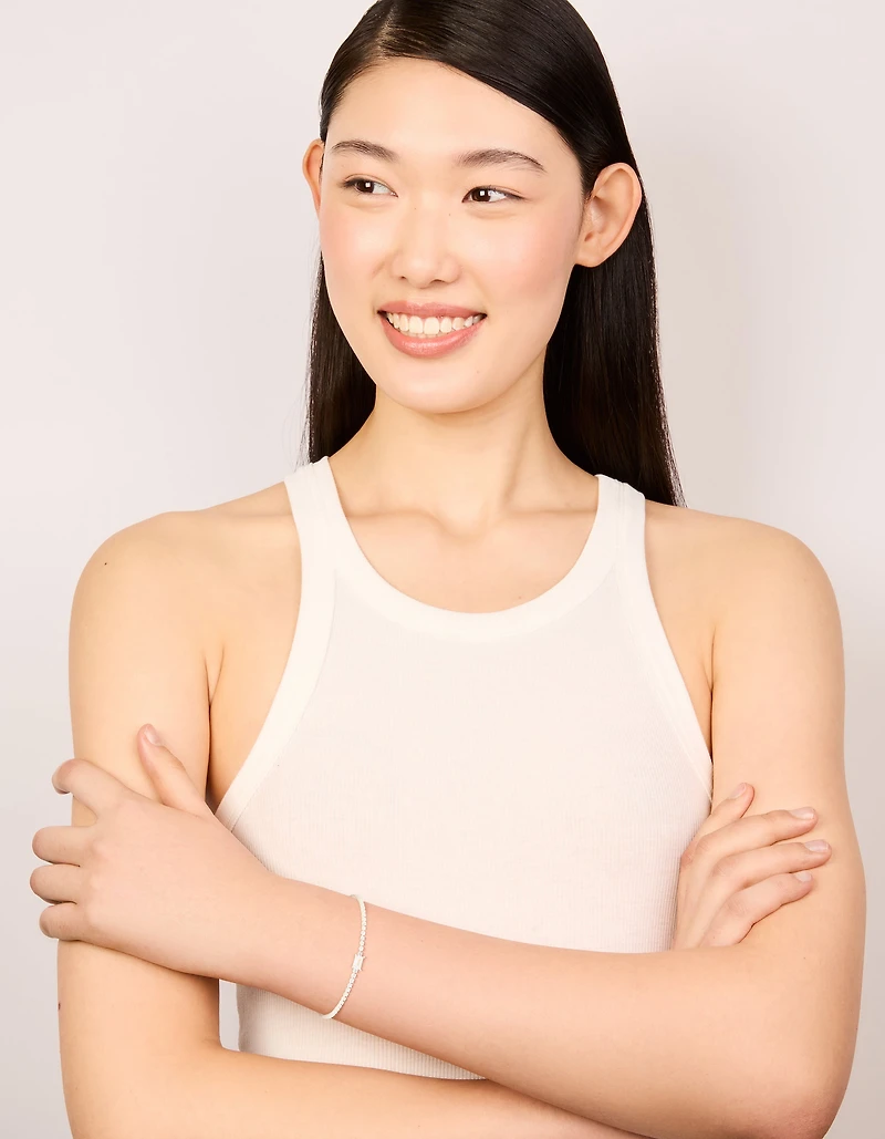 Silver Plated Cubic Zirconia Rectangular Tennis Bracelet