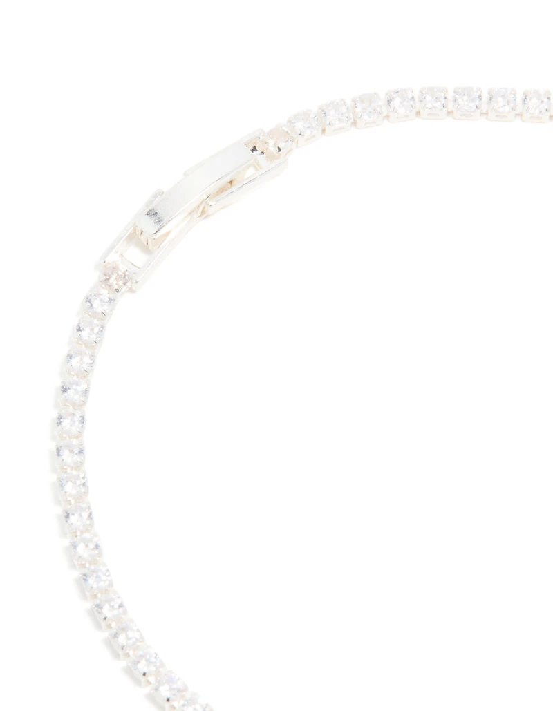 Silver Plated Cubic Zirconia Rectangular Tennis Bracelet