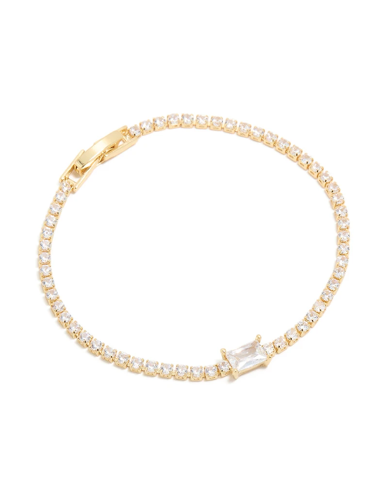 Gold Plated Cubic Zirconia Rectangular Centre & Tennis Bracelet