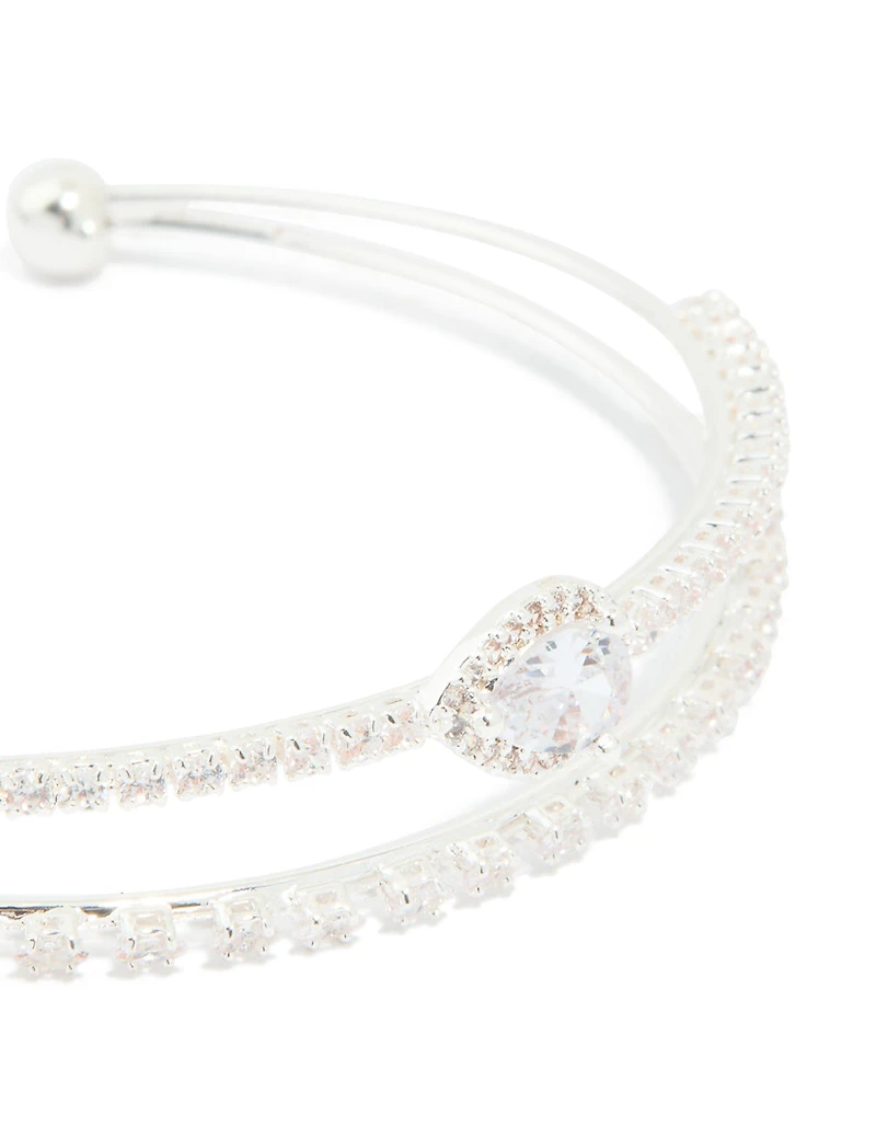 Silver Plated Cubic Zirconia Layered Pear Wrist Cuff