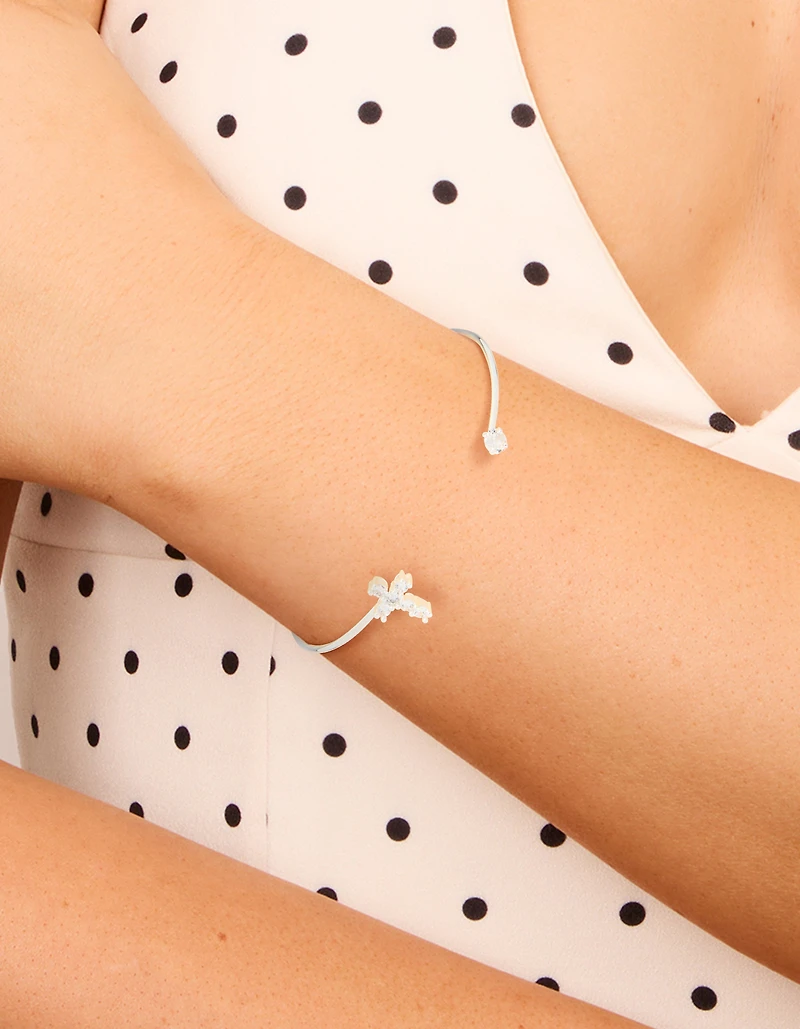 Silver Plated Cubic Zirconia Modern Cross Wrist Cuff