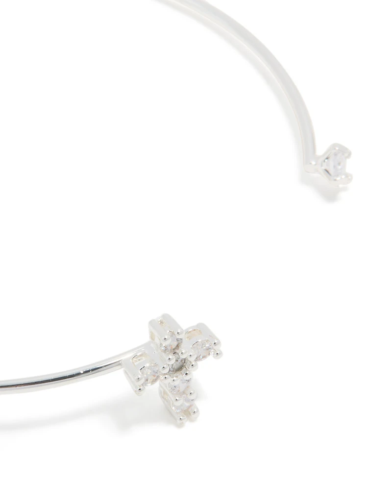 Silver Plated Cubic Zirconia Modern Cross Wrist Cuff