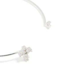 Silver Plated Cubic Zirconia Modern Cross Wrist Cuff