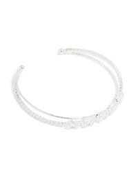 Silver Plated Cubic Zirconia Criss-Cross Wrist Cuff