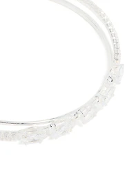 Silver Plated Cubic Zirconia Criss-Cross Wrist Cuff