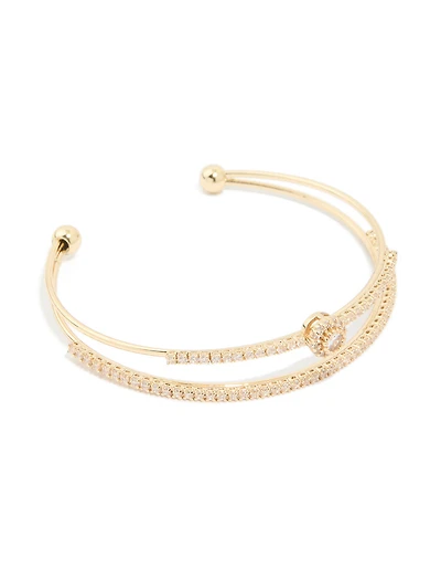 Gold Plated Cubic Zirconia Round Front Layered Wrist Cuff