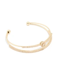 Gold Plated Cubic Zirconia Round Front Layered Wrist Cuff