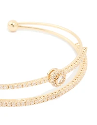 Gold Plated Cubic Zirconia Round Front Layered Wrist Cuff