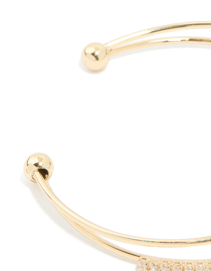 Gold Plated Cubic Zirconia Round Front Layered Wrist Cuff