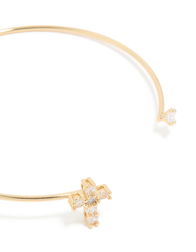 Gold Plated Cubic Zirconia Modern Cross Wrist Cuff