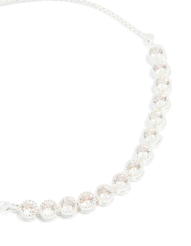 Silver Plated 13-Cubic Zirconia Statement Toggle Bracelet