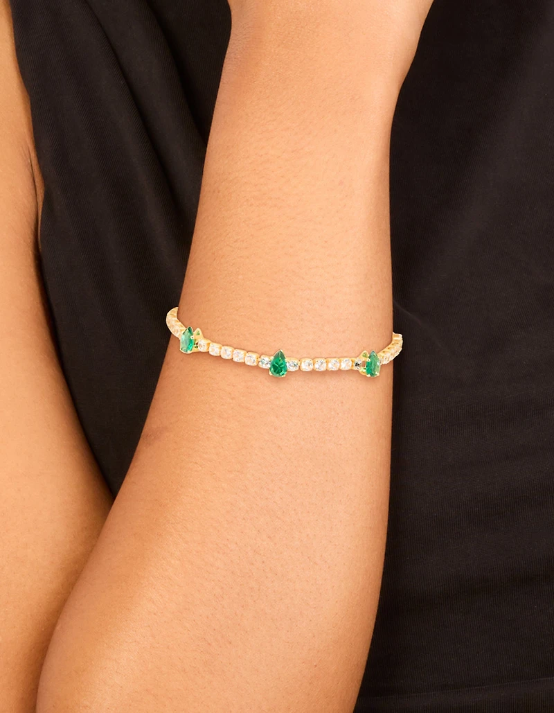 Gold Plated Emerald Cubic Zirconia Dazzling Toggle Bracelet