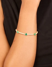 Gold Plated Emerald Cubic Zirconia Dazzling Toggle Bracelet