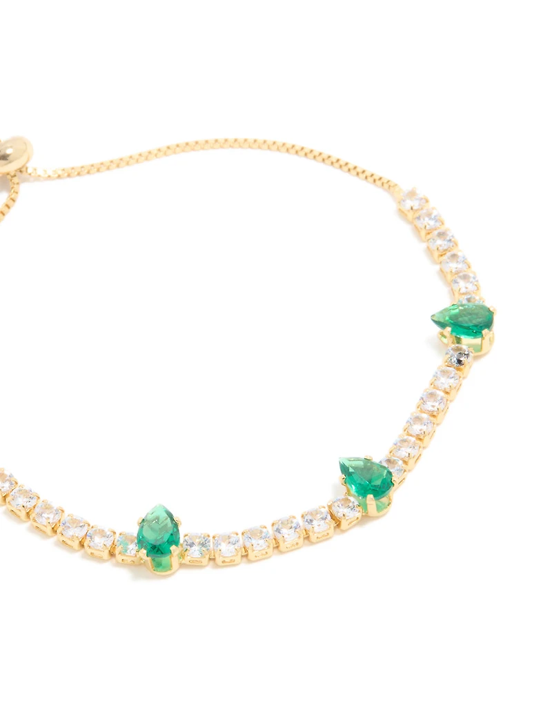 Gold Plated Emerald Cubic Zirconia Dazzling Toggle Bracelet