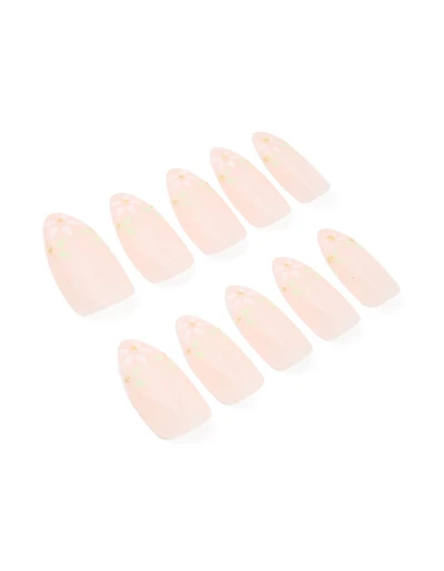 Pink French Tip Floral Art Press On Nails 24-Set