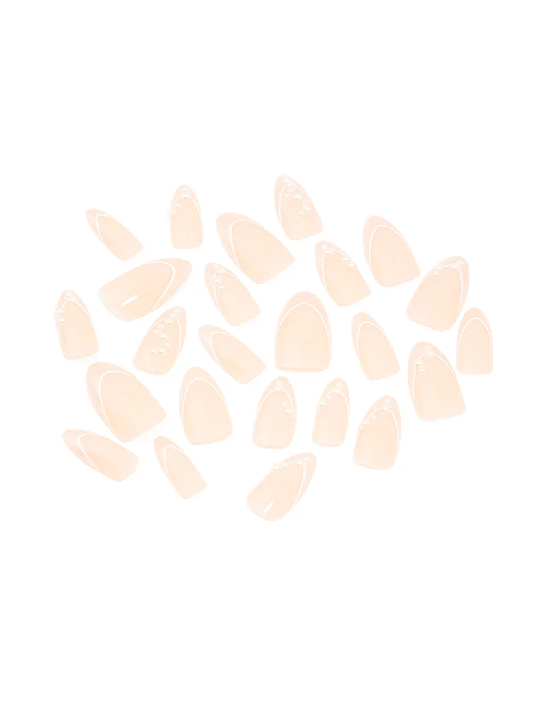 Pink Metallic French Tip Pearl Press On Nails 24-Set