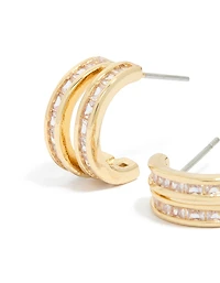 Boucles d’oreilles à double couche en zircone cubique plaquées or