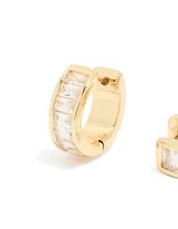 Gold Plated Cubic Zirconia Inlay Huggie Earrings