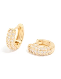 Gold Plated Cubic Zirconia Curved Small Huggie Earrings