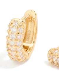 Gold Plated Cubic Zirconia Curved Small Huggie Earrings