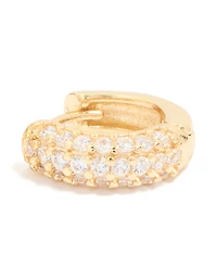 Gold Plated Cubic Zirconia Curved Small Huggie Earrings